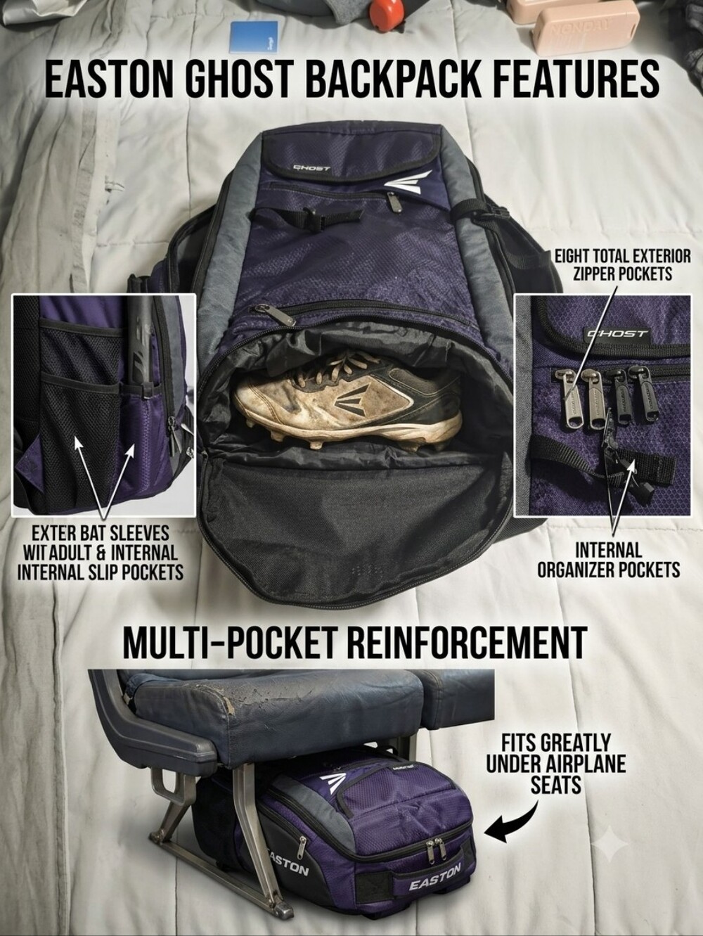 Black Backpack with Purple Zip Accent and Large Interior